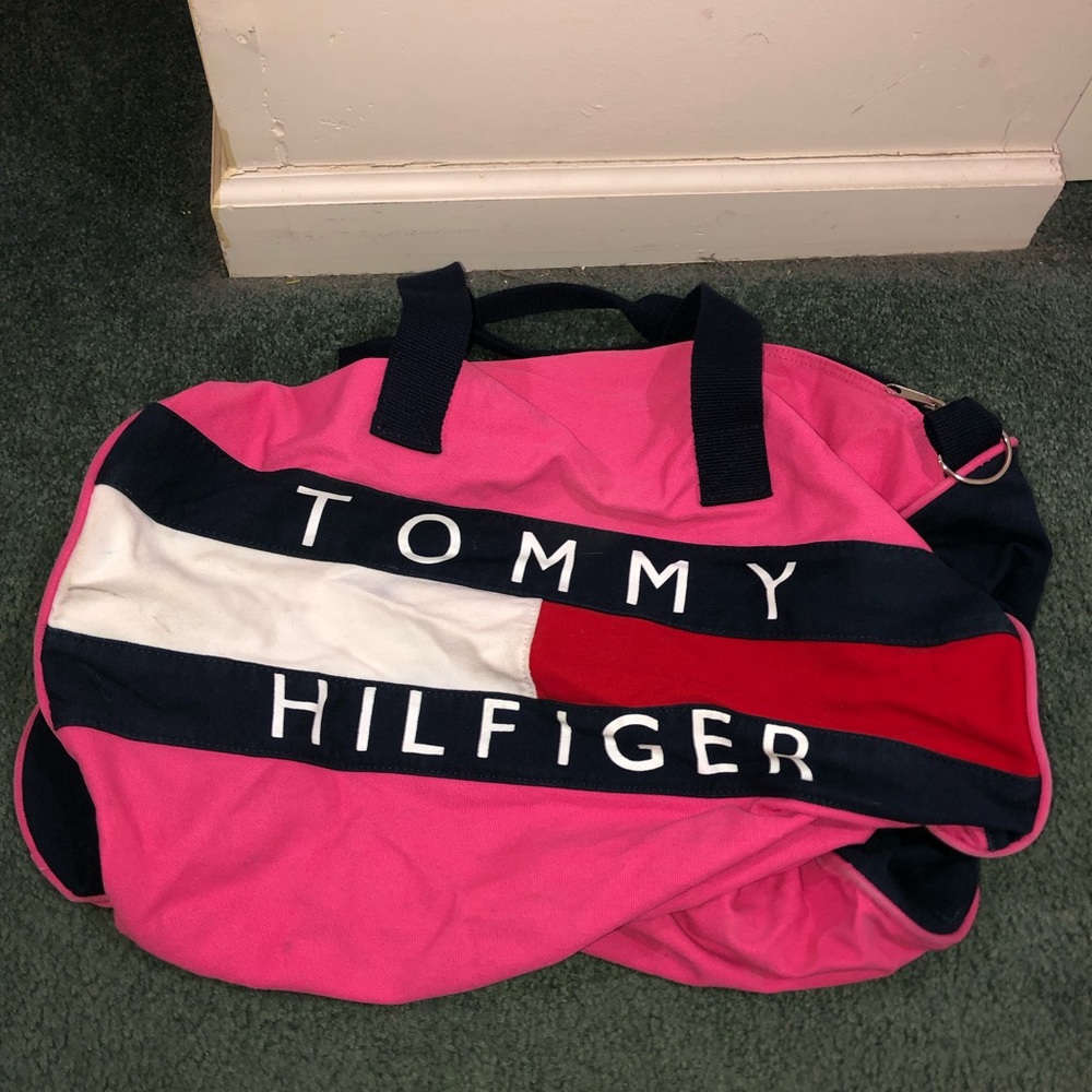Vintage 90s Tommy Hilfiger flag duffle bag pink